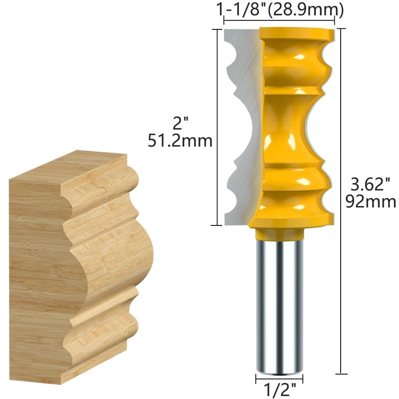 Helovmine 1/2 Inch Shank Architectural Molding Router Bits,Crown Molding Router Bit, Bullnose Bead Column Face Molding Router Bit for Woodworking Tools - Image 2